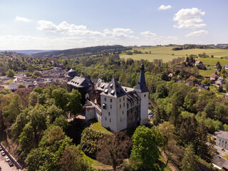 view over castle mylau on the hill,vogtland saxony germany	