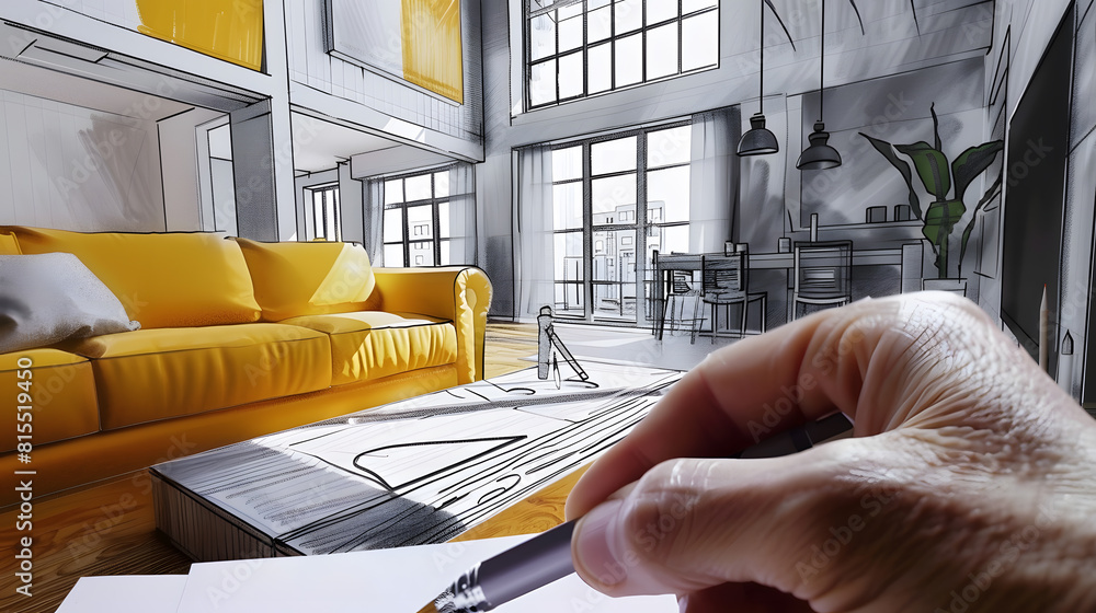 Poster the designer chooses the perfect color for a new apartment sketch of a modern apartment : generative