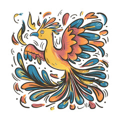 Fototapeta premium Phoenix Doodle Art: Mythical Illustration of a Rebirth Symbol