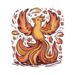Fototapeta premium Phoenix Doodle Art: Mythical Illustration of a Rebirth Symbol