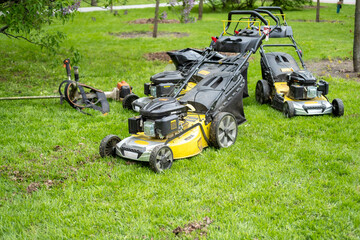 Image of lawn mower, lawn care concept.