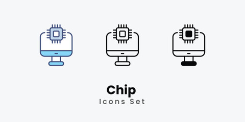 Chip Icons thin line and glyph vector icon stock illustration