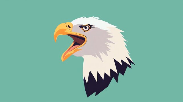 Screaming eagle flat design, side view, eagle theme, cartoon drawing, colored pastel