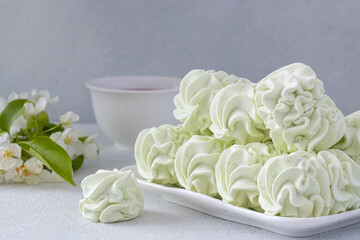 Zephyr with lime flavor, healthy, delicious dessert