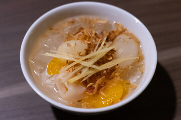 Sohm Choon; Fruit dessert of lychee, green mango, young ginger in jasmine, bitter orange, and...