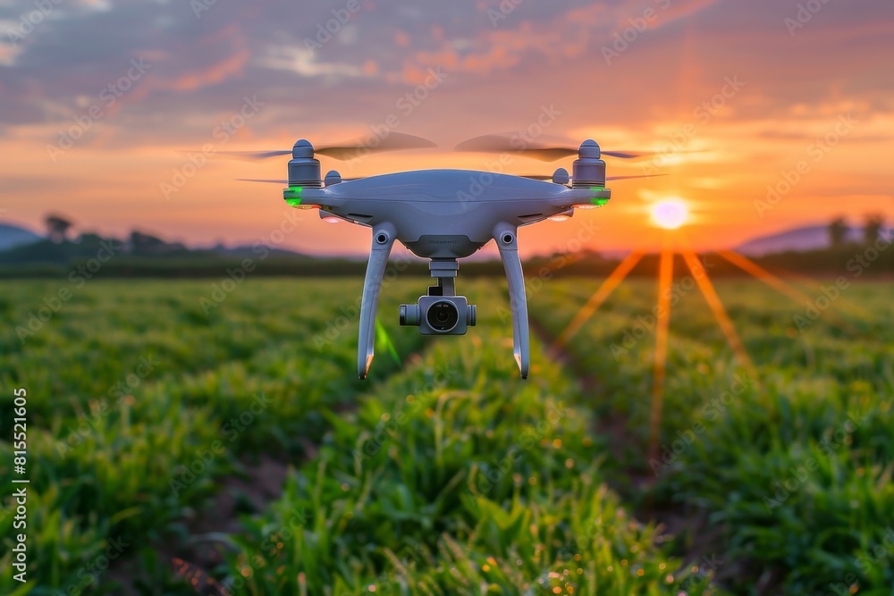 Poster modern agricultural operations utilize advanced drones for efficient crop management and precision f
