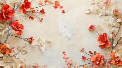 Watercolor orange floral background for wedding, birthday, card, invitation, 3d wallpaper with beautiful flowers