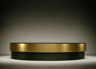 Elegant black and gold podium for luxury product display, classic stage