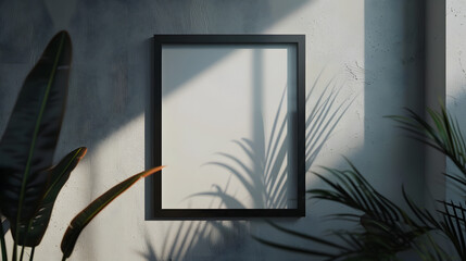 Blank picture frame mockup on a wall Square orientation Artwork template in interior design : Generative AI