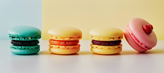 colorful macaroons with colorful background