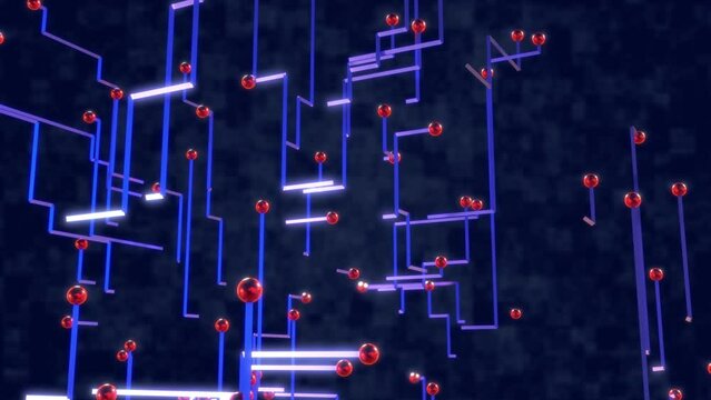 Abstract background of particles and lines moving upward and changing direction at different angles. 3d render
