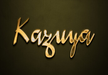Old gold text effect of Japanese name Kazuya with 3D glossy style Mockup.