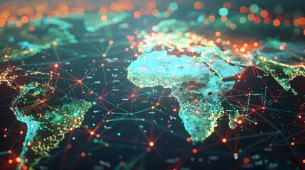 Global business network visualized through a world map