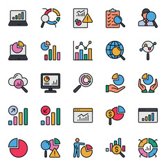 Filled color outline icons set for Analysis.