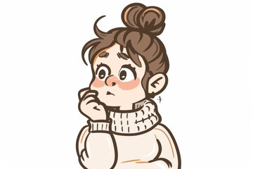 Cartoon cute doodles of a character with a concentrated gaze, lost in thought as they contemplate a problem, Generative AI