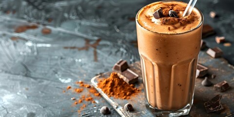 Healthy Chocolate Protein Shake with Straw. Concept Healthy recipes, Chocolate lovers, Protein shakes, Nutritious drinks, Smoothie ideas