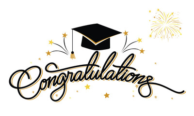 Congratulations Graduates Class of 2025 - Typography. black text isolated white background. Vector illustration of a graduating class of 2024. graphics elements for t-shirts, and the idea for the sign