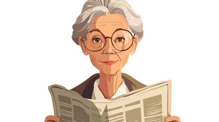 Mature woman with newspaper on white background Vector