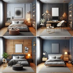 A collage of different Room with a template mockup poster empty white and s art photo attractive used for printing.