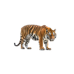 A tiger is standing on a white background