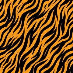 Seamless pattern of ferocious tiger stripes in bold orange and black, Generative AI