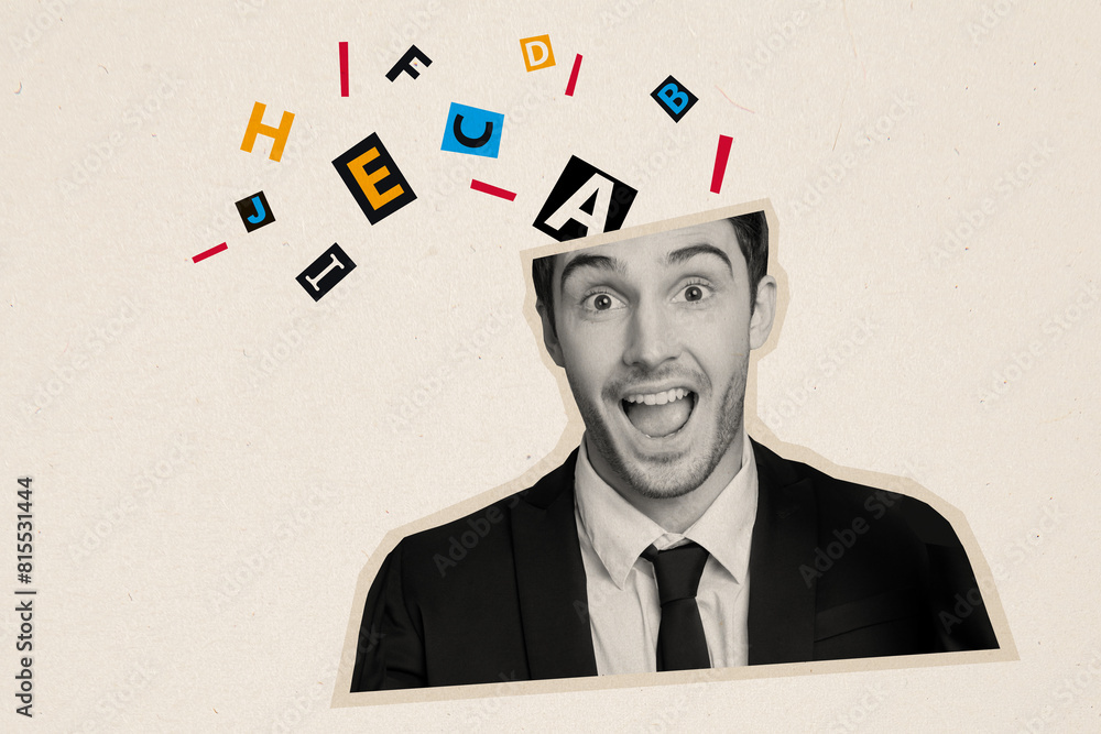 Poster composite creative sketch photo collage of smart intelligent funny clever man generating business id