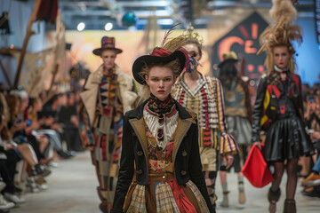 Avant-Garde Fashion Show with Models in Eclectic Outfits on the Runway
