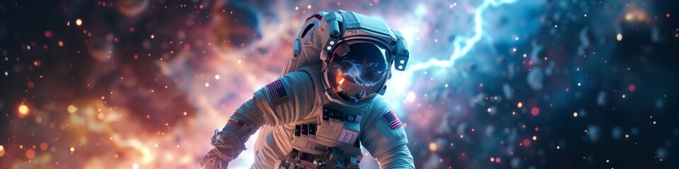 Astronauts in space adventure scenes generated by AI.
