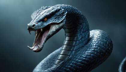 Naklejka premium Fantasy Illustration of a wild snake. Digital art style wallpaper background.