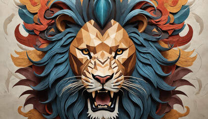 Obraz premium Fantasy Illustration of a wild animal lion. Digital art style wallpaper background.