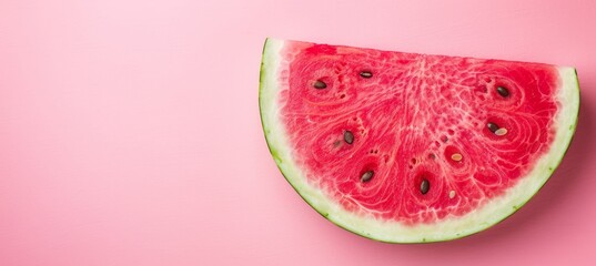 Ripe organic watermelon slice on pastel background with ample space for text placement