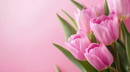 Fototapeta premium Bouquet of pink tulip flowers with space for text creating a floral backdrop