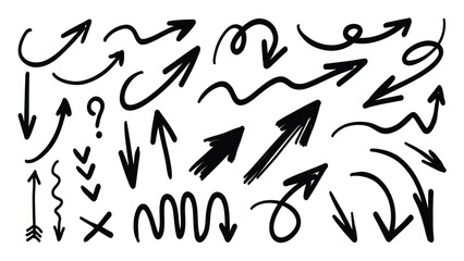 Arrow vector. Hand drawn brush stoke, speech bubble, line, cute doodle glitter pen line elements. vector illustration.