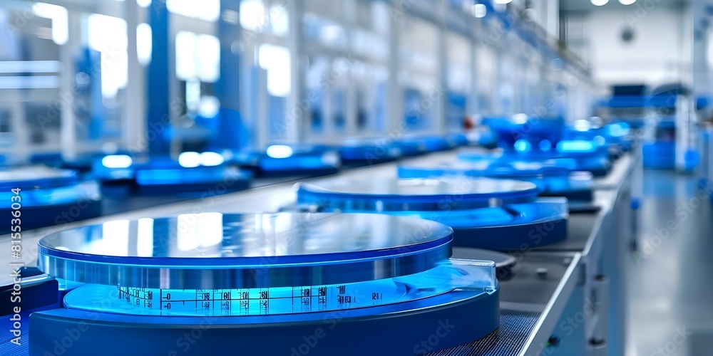 Poster futuristic weighing scales in a factory: close-up of measuring material/product weight. concept clos
