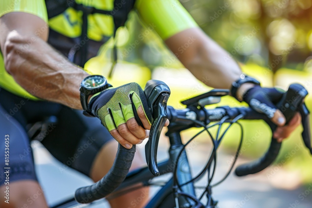 Aufkleber cyclist s hands on handlebars in sharp turn displaying control in summer olympics sport
