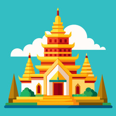 Obraz premium Thai temple vector illustration in flat design style. Travel concept.