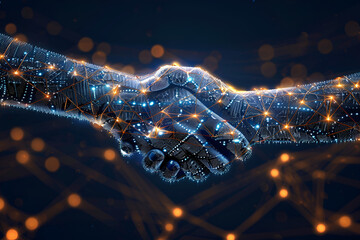 Digital Handshake in Cyberspace. An artistic representation of a handshake comprised of digital...