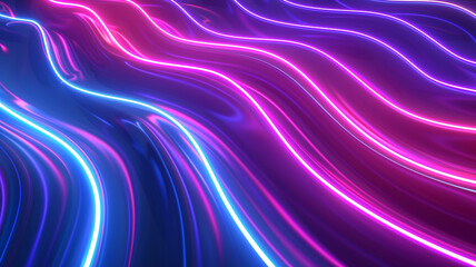 Fototapeta premium Sweeping curves of a neon wave - Electric feel for nightlife advertising - top view - dynamic flow in design - digital tone - Split-complementary color scheme