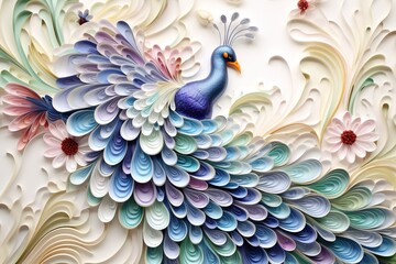 Obraz premium a colorful peacock with a blue and purple body and a blue and purple peacock.