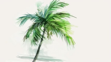 Fototapeta premium Sketch of a single palm tree with sweeping green fronds, rendered in a vintage hand-drawn style, isolated on a clean white background