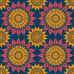 Seamless pattern with mandalas in indian style. Vector illustration