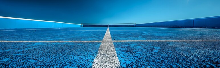 Obraz premium Minimalist tennis court background, blue sports field with white lines,Minimalist Tennis Court Background, Blue Sports Field with White Lines, 4K High Resolution