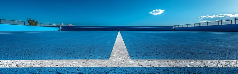 Obraz premium Minimalist tennis court background, blue sports field with white lines,Minimalist Tennis Court Background, Blue Sports Field with White Lines, 4K High Resolution