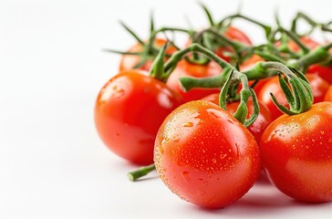 A bunch of tomatoes on white background.