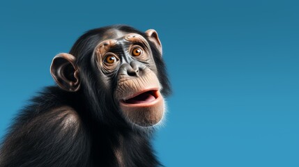 Surprised chimpanzee on a blue background	
