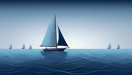 A sailboat on the horizon with sails in gradients
