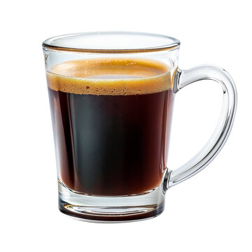 Modern glass expresso cup and saucer full of smooth expresso coffee, isolated on transparent background or png