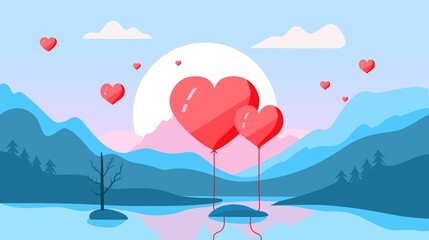 未命名作品heart-shaped balloon with summer landscape background