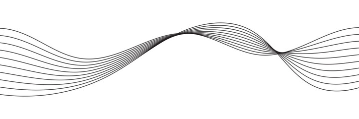 Abstract grey wave lines on transparent background. Technology, data science, geometric border pattern. Curve wave seamless pattern.