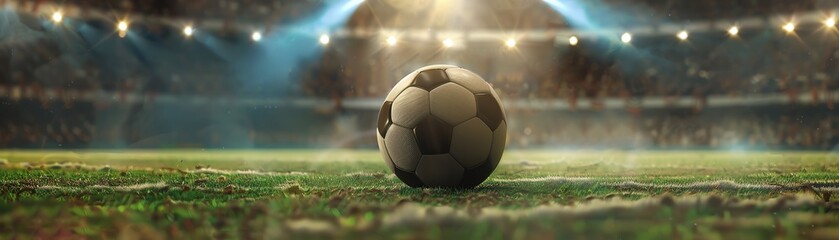 Fototapeta premium A dramatic close-up of a soccer ball on a grass field